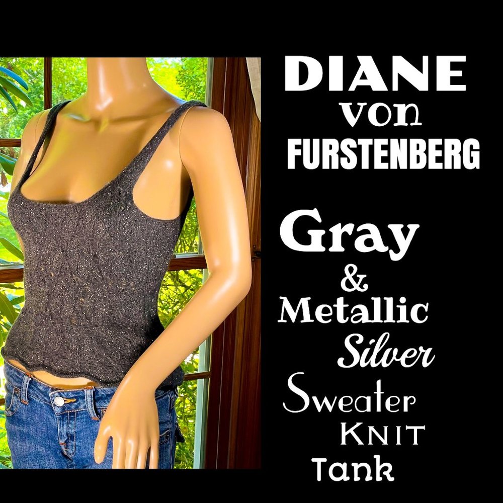 ▪️DVF▪️Gray & Metallic Silver Sweater Knit Tank